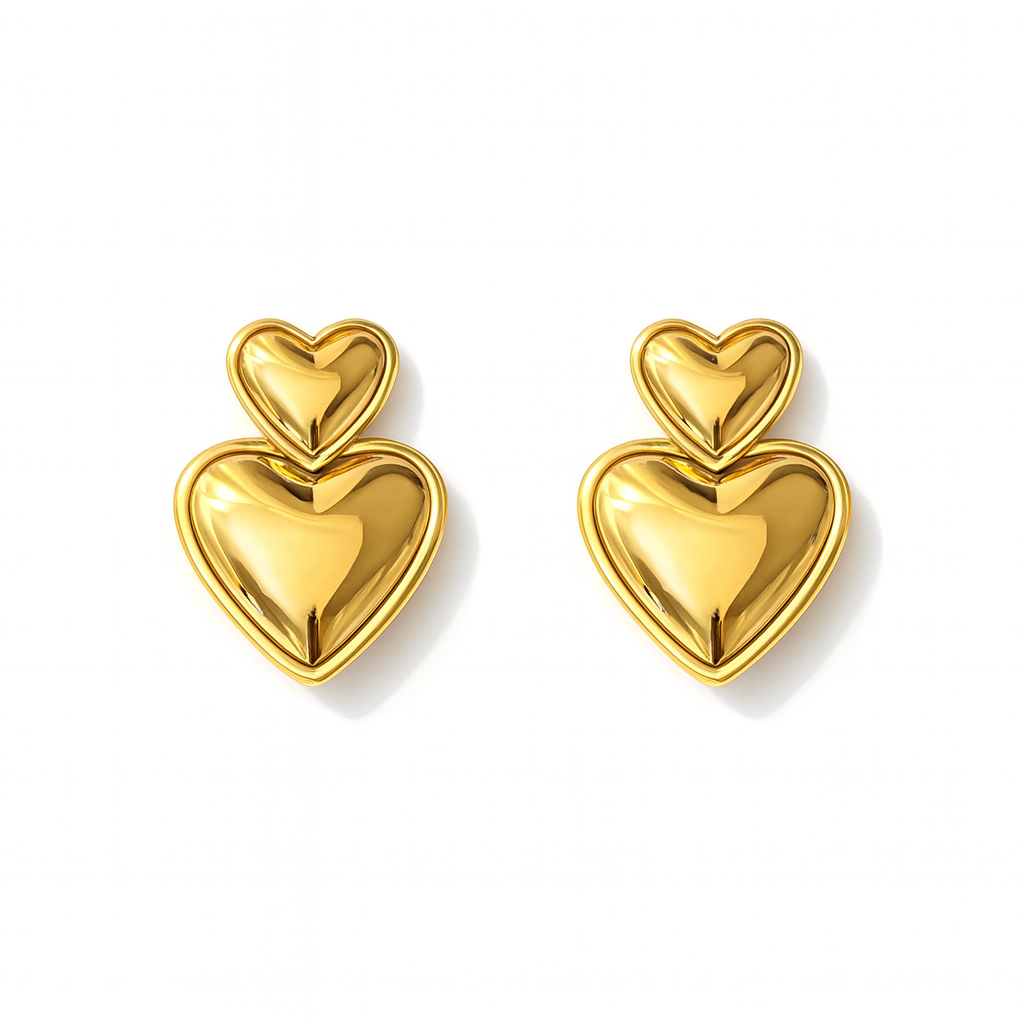 Double heart earrings-18K gold-plated