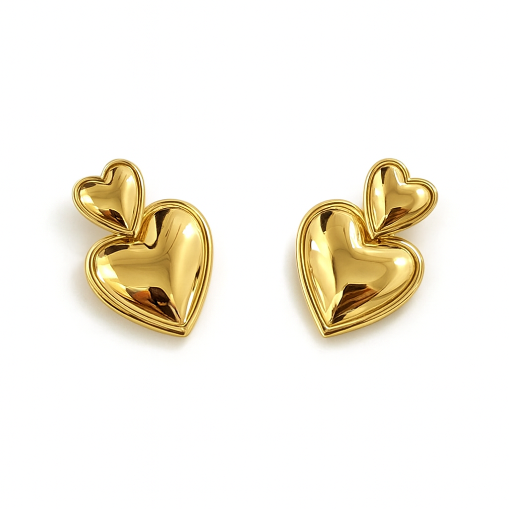 Double heart earrings-18K gold-plated